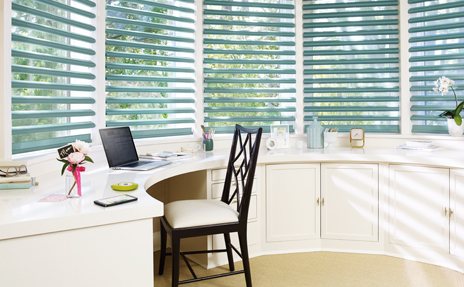 Shantung Window Blinds in Blue in Home Office